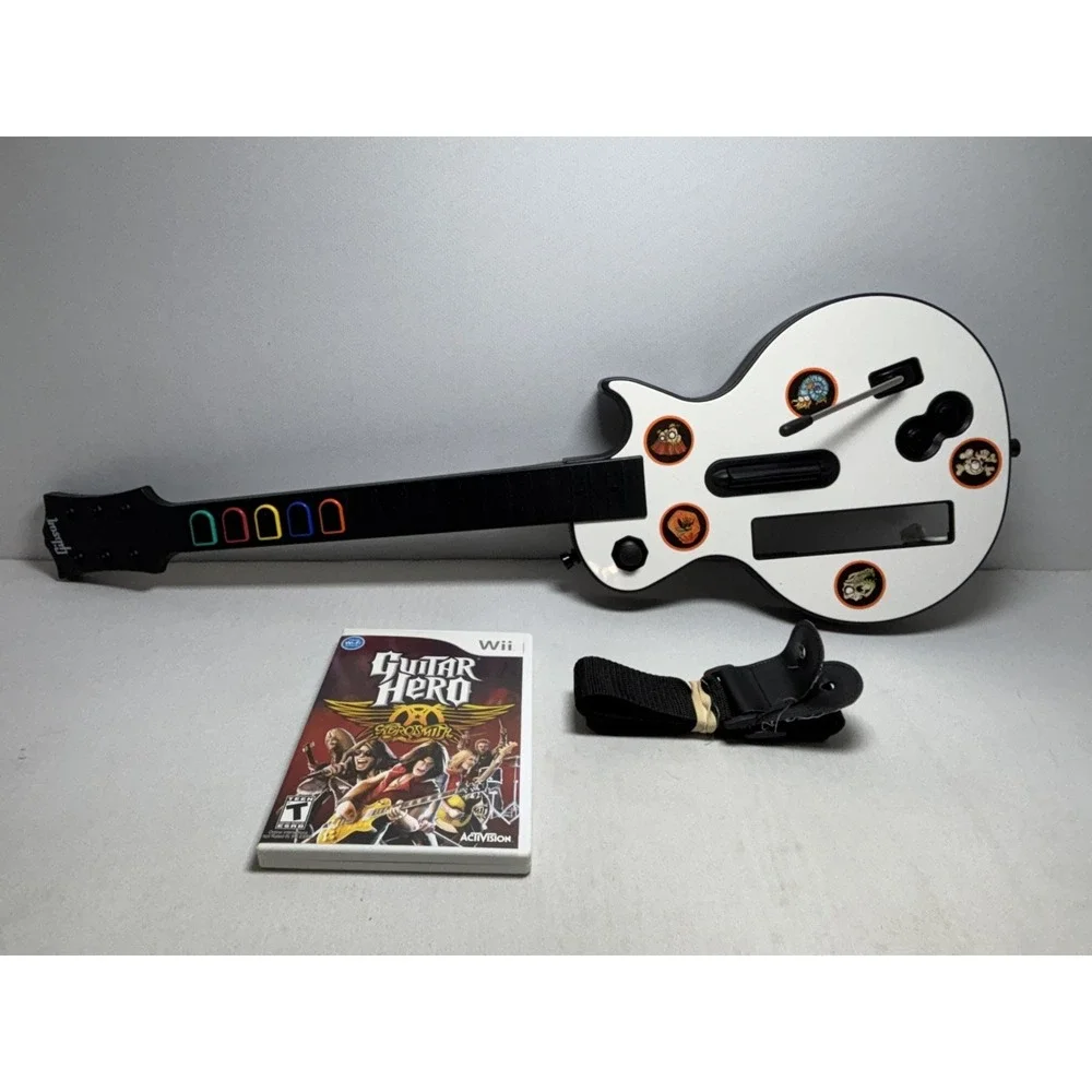Nintendo Wii Guitar Hero Gibson White Les Paul Aerosmith Bundle Tested Working!